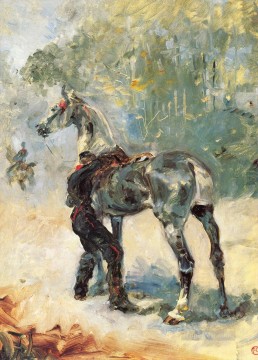 henri de toulouse lautrec artillero ensillando su caballo 1879 Pinturas al óleo